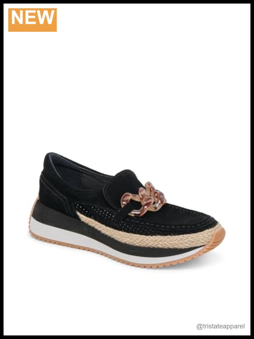 Slip On Suede Platform Sneaker with Chain Embellishment and Topstitch Detail